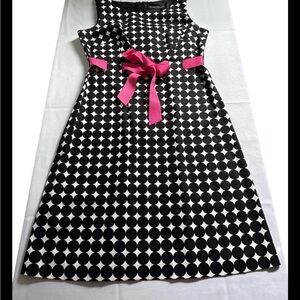 Vintage Black and White Polka Dot Dress with Pink Bow 80s 90s Y2K Sz 6